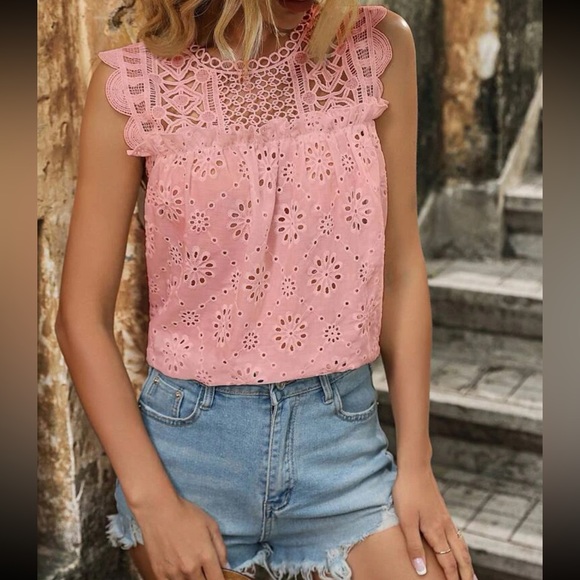 Boho floral lace eyelet embroidered tank top - Picture 11 of 16